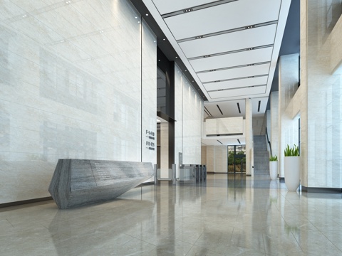  现代大厅 电梯厅 商务中心 大堂 办公3d模型 