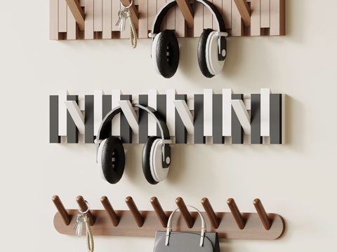  现代中古挂衣钩 钢琴板3d模型 