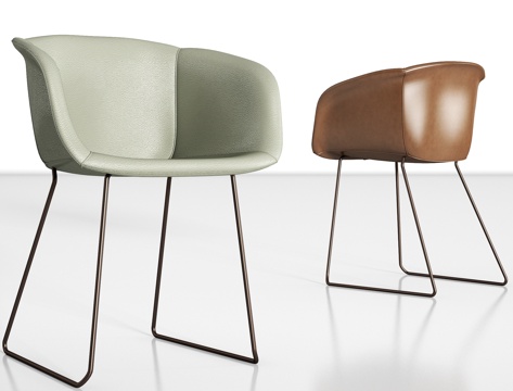  现代简约金属皮革单椅组合3d模型 