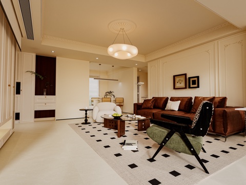  法式美式客餐厅 现代法式客厅 轻法式客厅沙发免费3d模型 