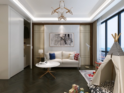  现代儿童休闲区 多功能房 投影幕布3d模型 