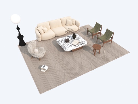  中古风沙发茶几组合3d模型 