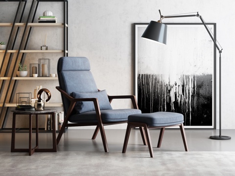  北欧休闲座椅 装饰柜 座椅 挂画 台灯3d模型 