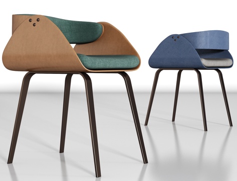  新中式金属皮革单椅组合3d模型 