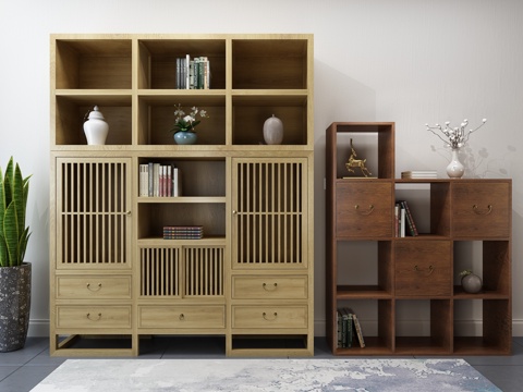  新中式书柜置物架组合3d模型 