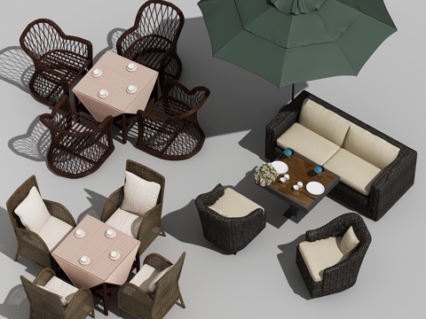  现代户外藤编休闲桌椅组合3d模型 