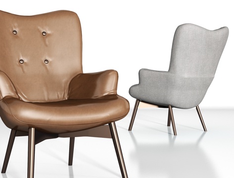  简欧金属皮革单椅组合3d模型 