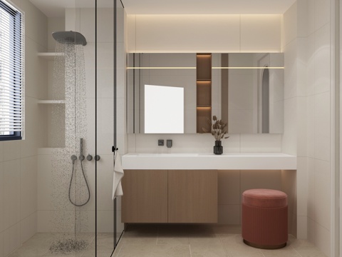  现代简约卫生间 浴室柜 壁龛 花洒3d模型 