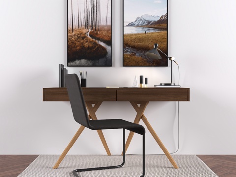  现代书桌椅画装饰品椅子组合3d模型 