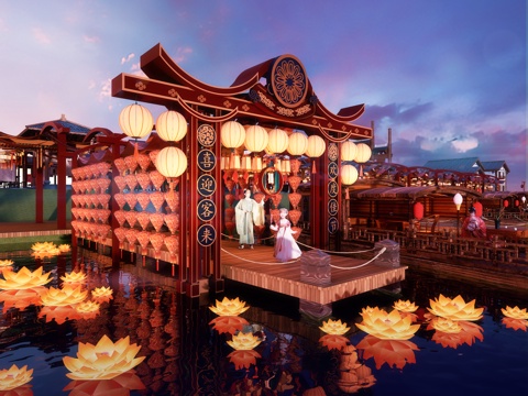 网红打卡国潮古风古镇集市su模型