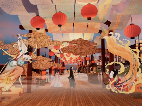 网红打卡国潮古风古镇集市su模型