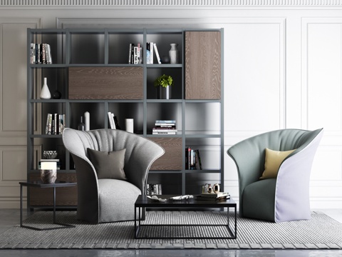  现代风格休闲椅组合 装饰柜 茶几 摆件3d模型 