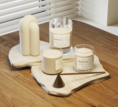  侘寂中古托盘 摆件 蜡烛3d模型 