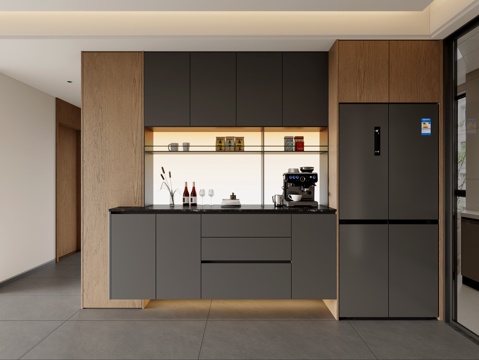 现代意式餐厅餐边柜 冰箱柜餐边柜 酒柜餐边柜su模型