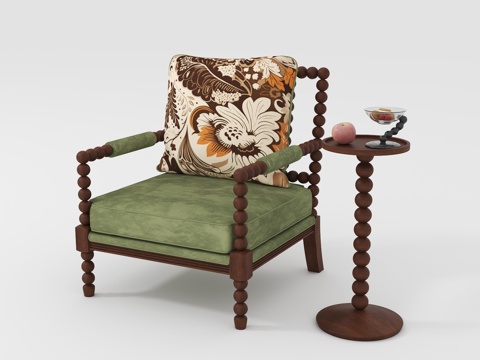  美式休闲椅边几组合3d模型 