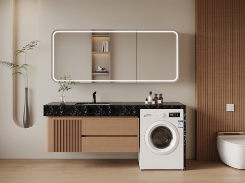 现代简约浴室柜 洗衣机柜su模型