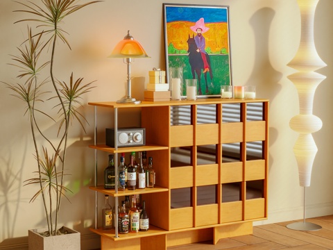  酒柜 餐边柜 玄关柜 储物柜 茶水柜 摆件 酒水 摆件3d模型 