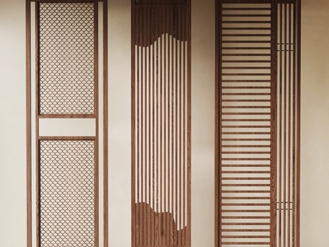  新中式屏风 隔断3d模型 