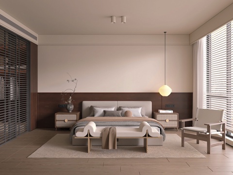  中古风卧室 床品组合3d模型 