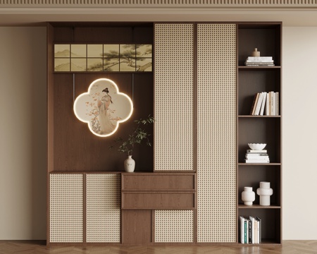  中古风玄关柜 新中式玄关柜 鞋柜3d模型 