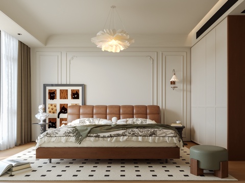  现代法式卧室3d模型 