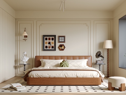  现代法式卧室3d模型 