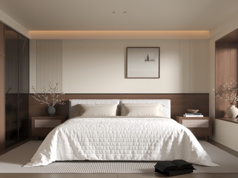  中古风卧室 床品组合3d模型 