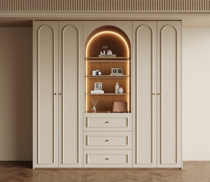  法式奶油风衣柜3d模型 