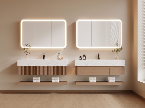 现代简约浴室柜 洗漱用品su模型