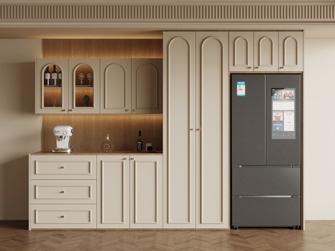  法式奶油风酒柜 餐边柜3d模型 
