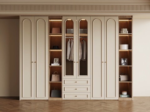 法式奶油风衣柜su模型