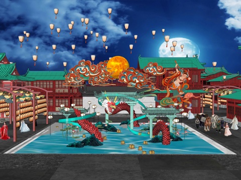 网红打卡国潮古风非遗文化中秋节su模型