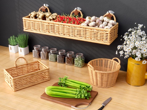  现代厨房用品 姜蒜篮子 挂篮  菜篮 厨房 电商小场景3d模型 