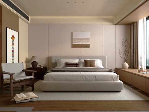  中古风卧室 床品组合3d模型 