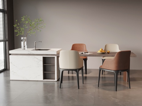  现代意式餐桌椅 岛台餐桌椅3d模型 