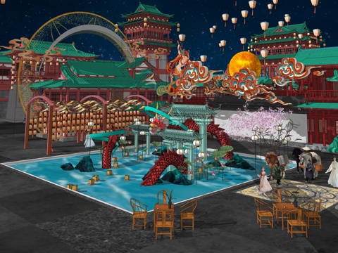 网红打卡国潮古风非遗文化中秋节su模型