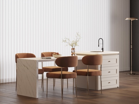  法式奶油风岛台 餐桌椅3d模型 