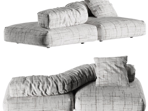 BOCA现代双人沙发 布艺沙发 模块沙发 创意沙发 双向沙发su模型su模型