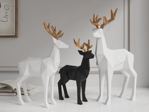  现代雕塑 景观雕塑 低多边形鹿 鹿 雕塑摆件 金属雕塑摆件3d模型 