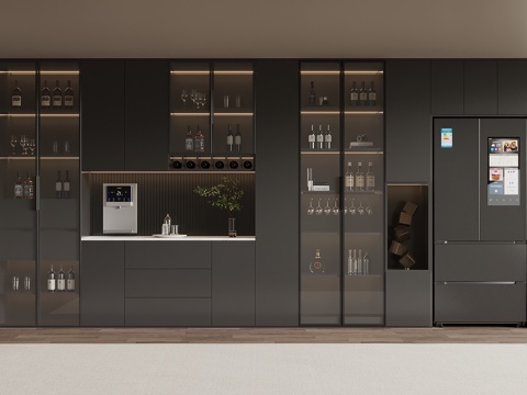  现代意式酒柜 餐边柜su模型 