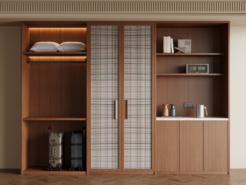  中古风衣柜 边柜 酒店衣柜su模型 