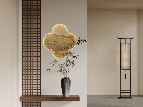 新中式玄关 装饰性玄关su模型