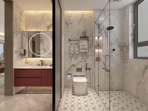  现代卫生间 干区卫生间 浴室柜 马桶 花洒 淋浴房 卫浴小件3d模型 