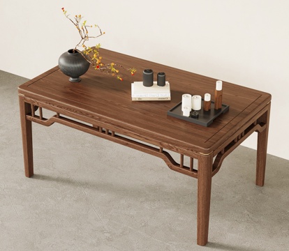  新中式餐桌 书桌3d模型 