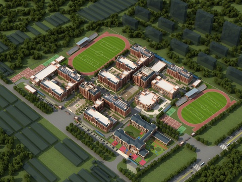  简欧学校鸟瞰图 大学鸟瞰图3d模型 