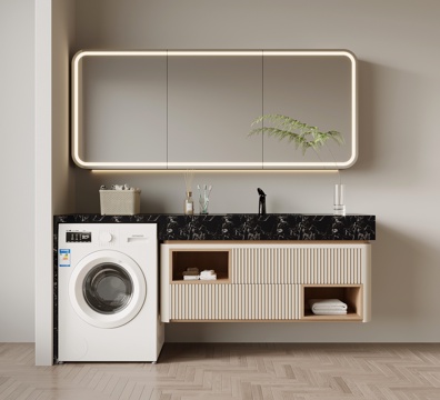 现代简约浴室柜 洗衣机柜su模型