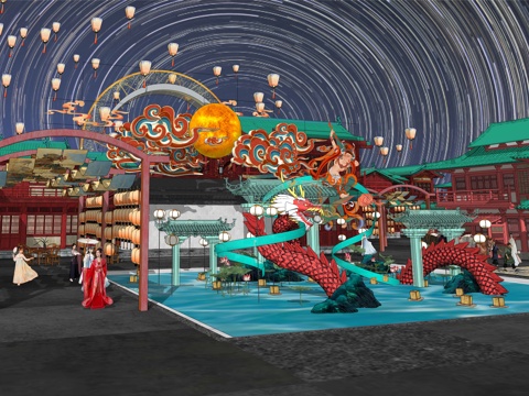 网红打卡国潮古风非遗文化中秋节su模型