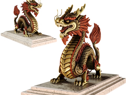  龙雕塑3d模型 