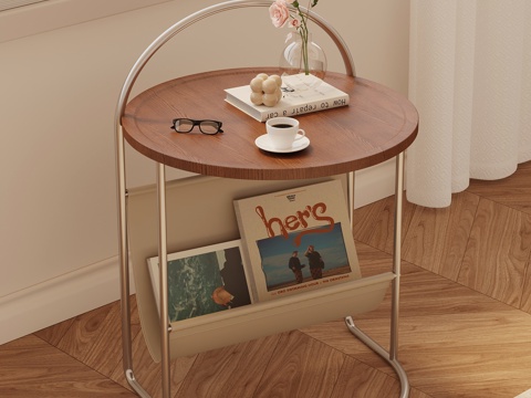 现代中古风床头柜 边几 角几圆几su模型