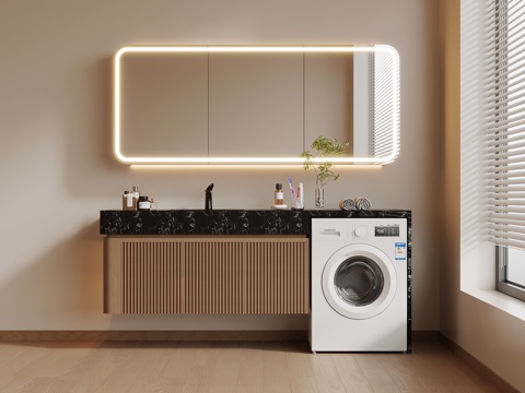 现代简约浴室柜 洗衣机柜su模型